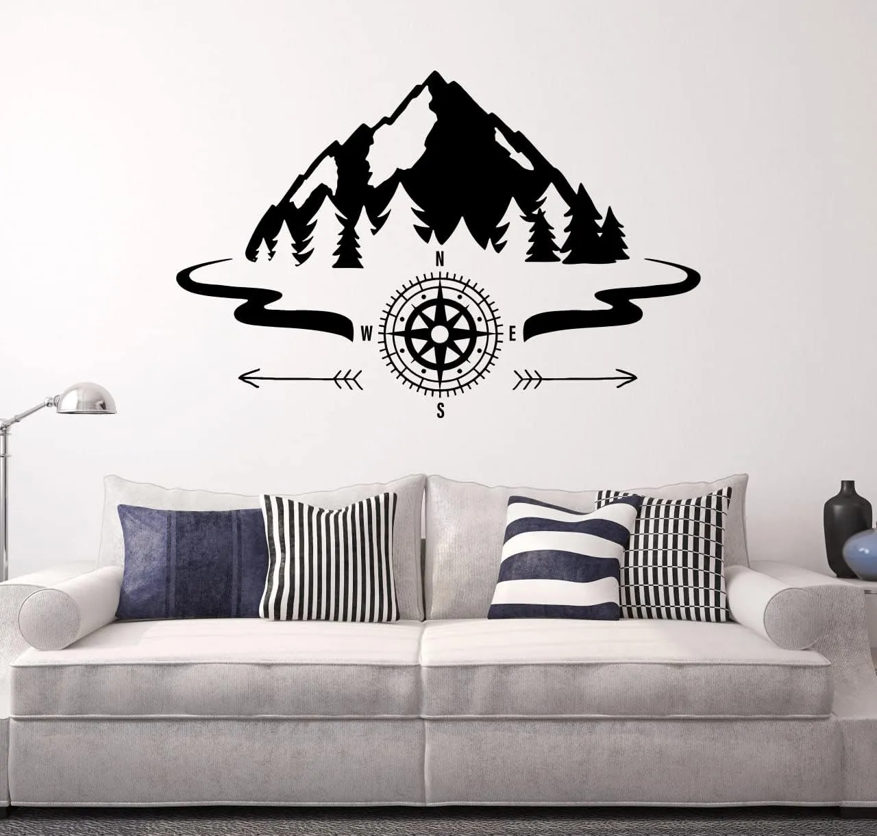 Large Vinyl Wall Decal Mountains Compass Camping Forest Camp Decor Art Stickers Mural (ig5651)