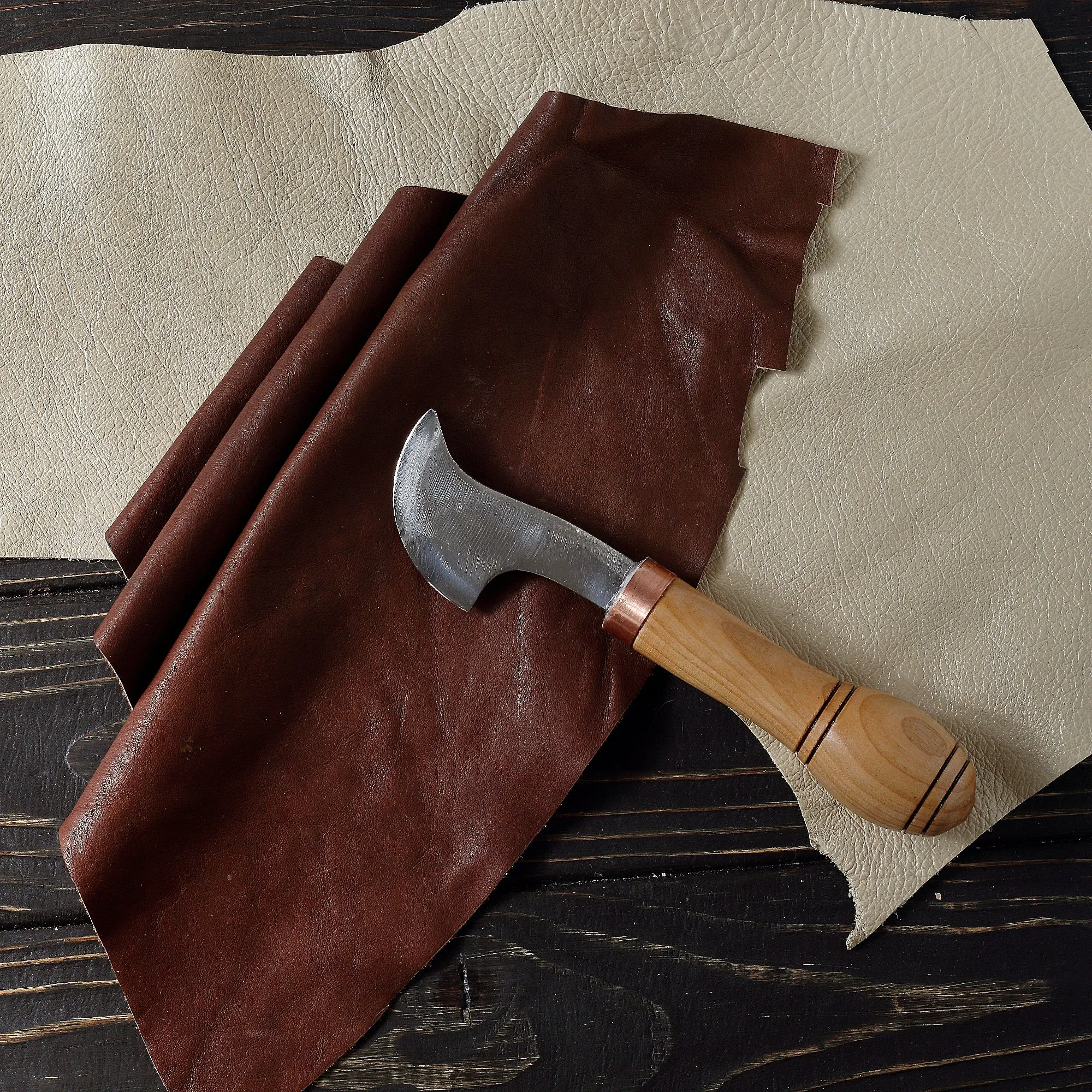 Leather Knife Cutting Knife Edging Knife with Wooden Handle. Leather Working Skiving Knife for DIY Leather Craft - by STAMESKY (Rounded Edge)