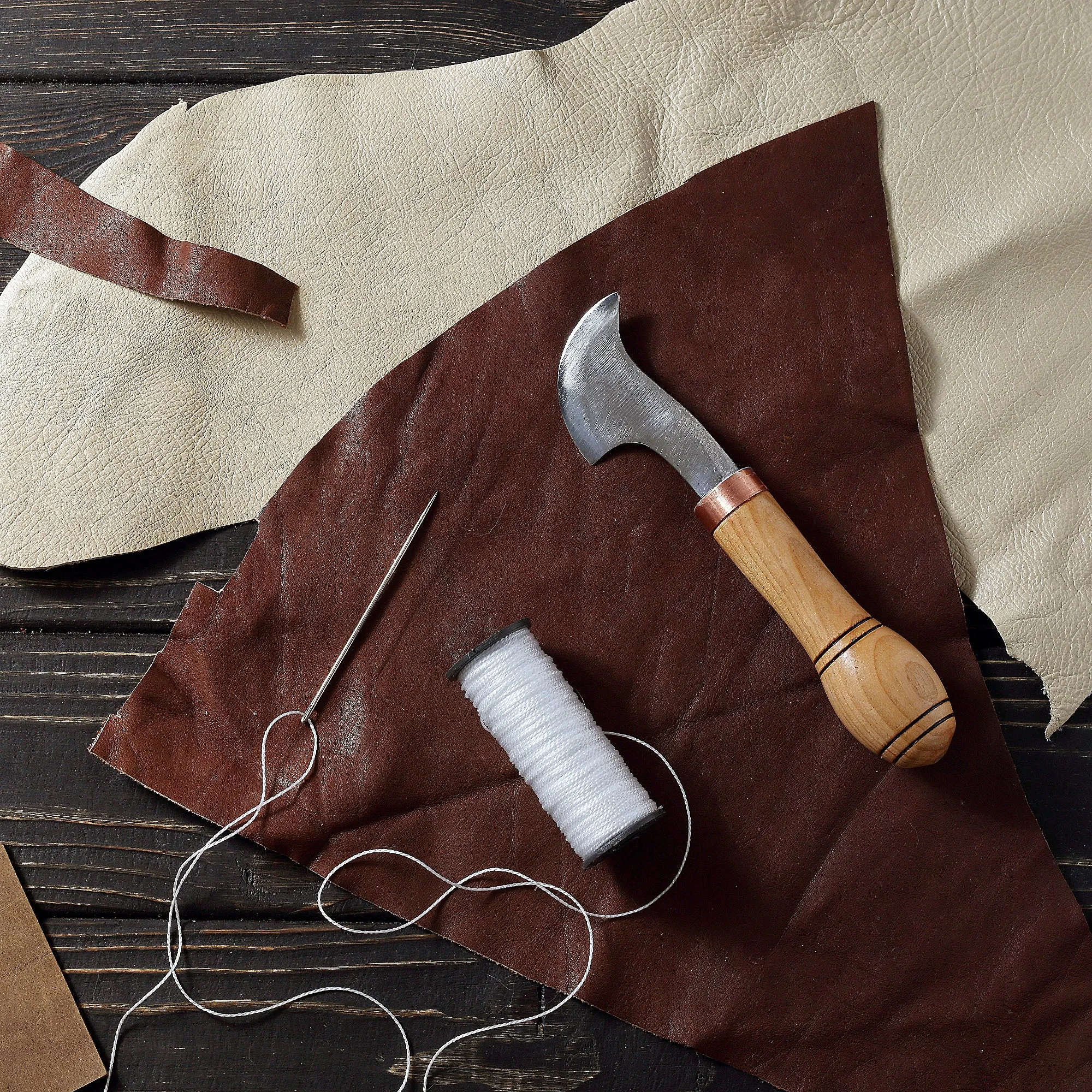 Leather Knife Cutting Knife Edging Knife with Wooden Handle. Leather Working Skiving Knife for DIY Leather Craft - by STAMESKY (Rounded Edge)