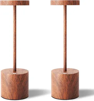 LED Cordless Table Lamps Set of 2,Portable Rechargeable 5000mAh Outdoor Table Lamp,3 Color Stepless Dimming Battery Powered Lamp, Table Light for Outside/Patio/Restaurant/Home.(Wood Grain)