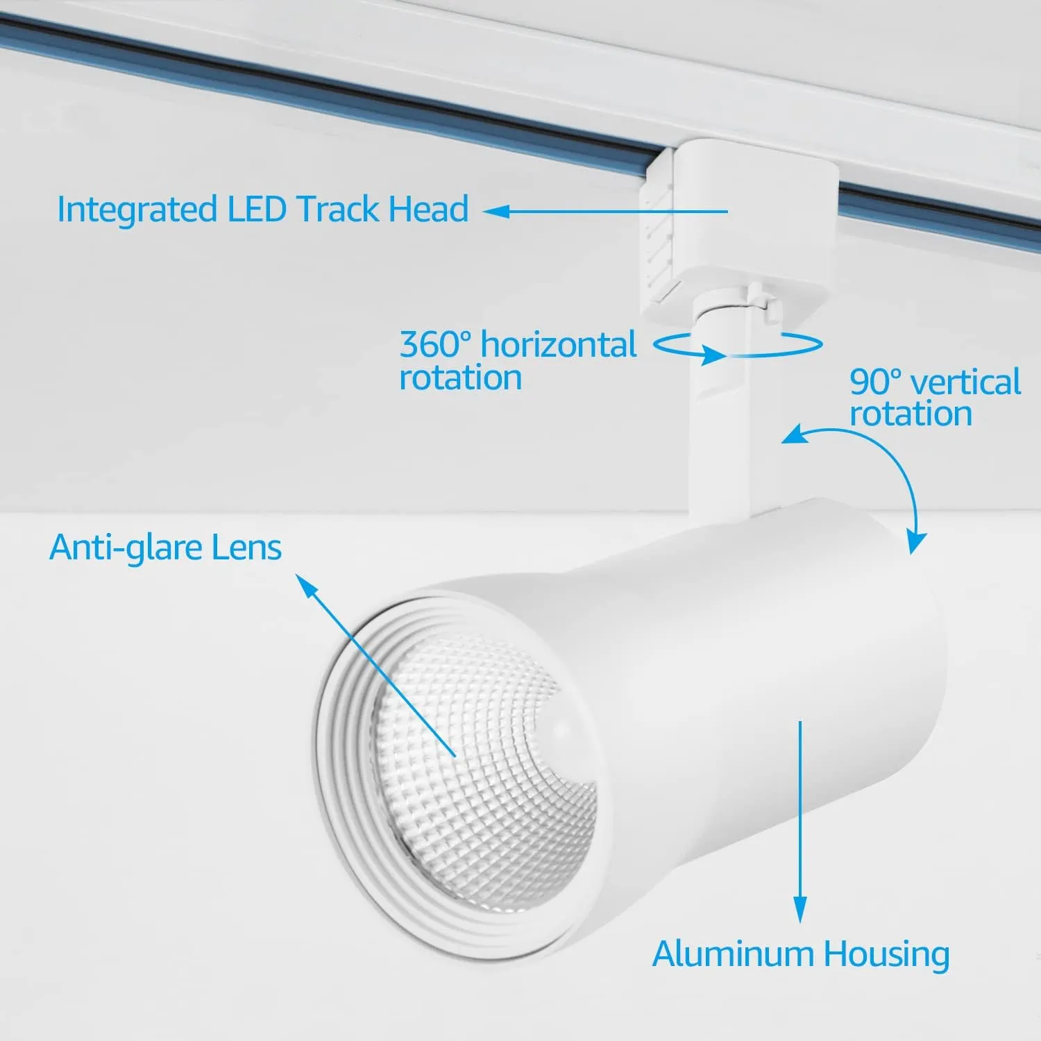 LEONLITE LED Track Lighting Heads 10W Dimmable, 700LM CRI90, Single Circuit H Track Lighting Heads for Accent Retail Kitchen Artwork, Aluminum, ETL & ES Listed, 3000K Warm White, White, Pack of 4