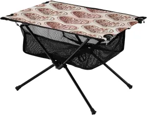 Leopard Print Hearts Portable Folding Camping Table, Compact Lightweight Beach Table with Carrying Bag for Outdoor Picnics, BBQs, Camp