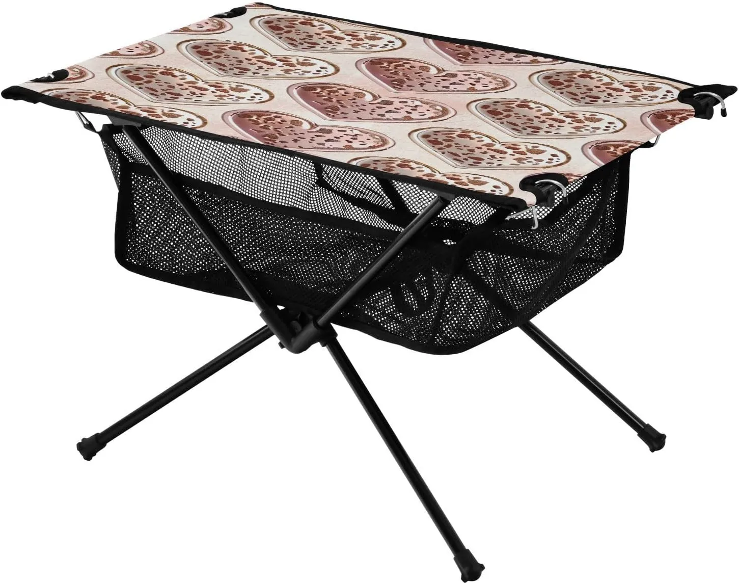Leopard Print Hearts Portable Folding Camping Table, Compact Lightweight Beach Table with Carrying Bag for Outdoor Picnics, BBQs, Camp