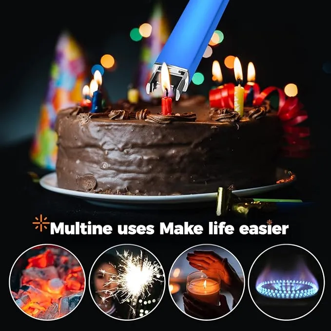 Lighter Candle Lighter, Electric Lighter USB Rechargeable Lighters Have Triple Safety and LED Battery Display, Windproof Flameless Plasma Arc Lighter for Candle Camping Grill (Blue)