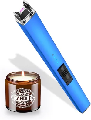 Lighter Candle Lighter, Electric Lighter USB Rechargeable Lighters Have Triple Safety and LED Battery Display, Windproof Flameless Plasma Arc Lighter for Candle Camping Grill (Blue)