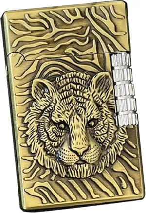 Lighters Vintage Soft Flame Lighter Traditional Flame Embossed Lighter Vertical Ignition Roller Cool Lighters Unique Birthday Gifts (Gold Tiger)
