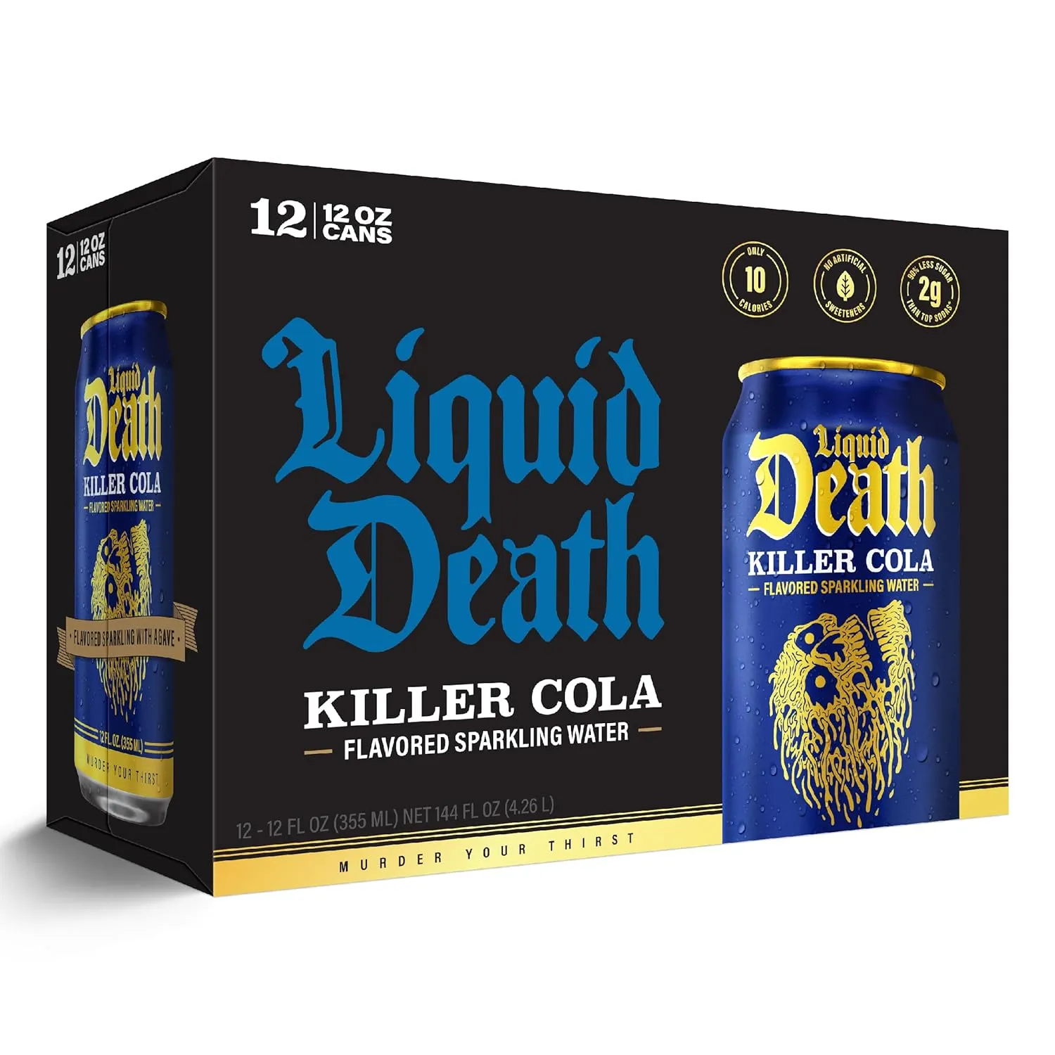 Liquid Death, Killer Cola, Soda-Flavored Sparkling Water, 12-Pack (12oz Cans), Low Calorie & No Artificial Sweeteners