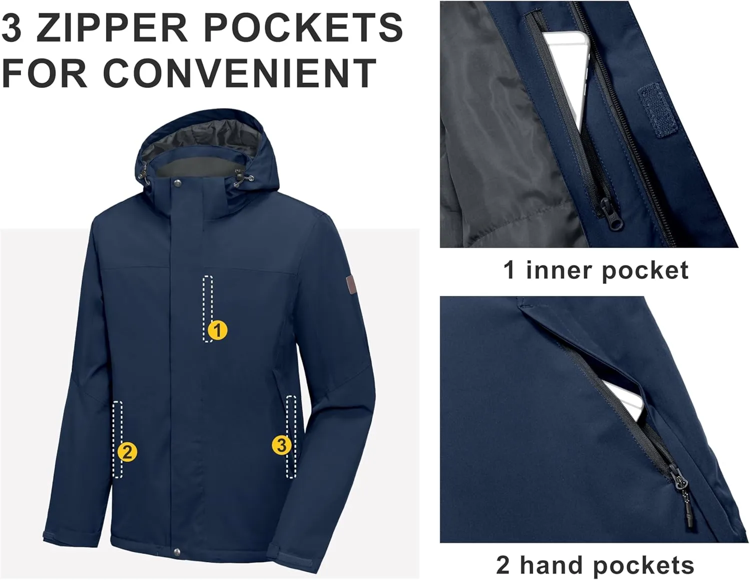 Little Donkey Andy Men's Waterproof Ski Snowboarding Jacket Windproof Warm Coat with Detachable Hood