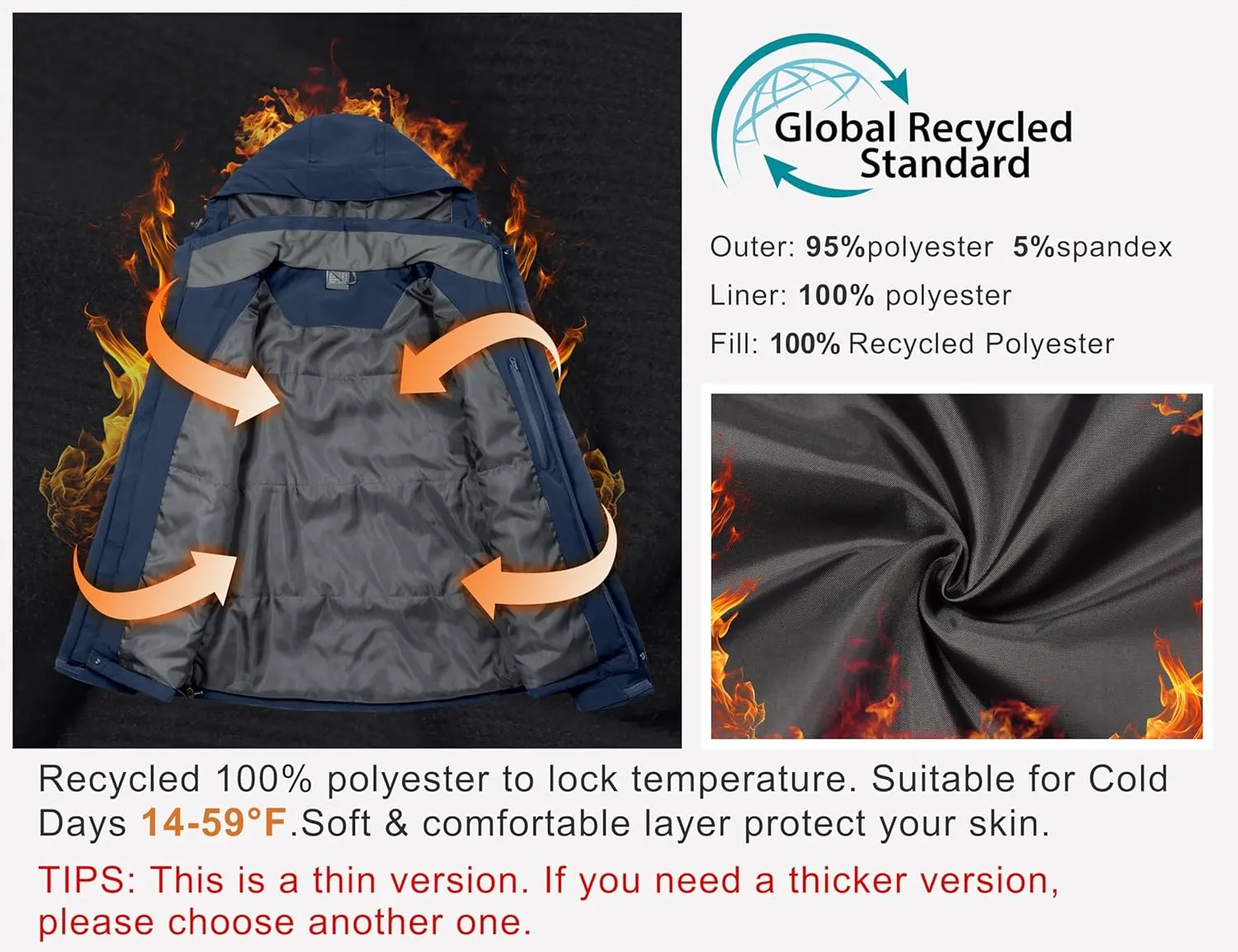 Little Donkey Andy Men's Waterproof Ski Snowboarding Jacket Windproof Warm Coat with Detachable Hood