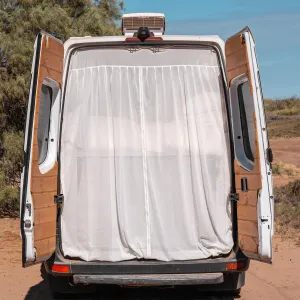 Living in a Bubble White Boho-Chic Bug Screens & Curtains for RAM Promaster High Roof and Other Campervans, Universal Size Rear Door Flyscreen Mosquito Net