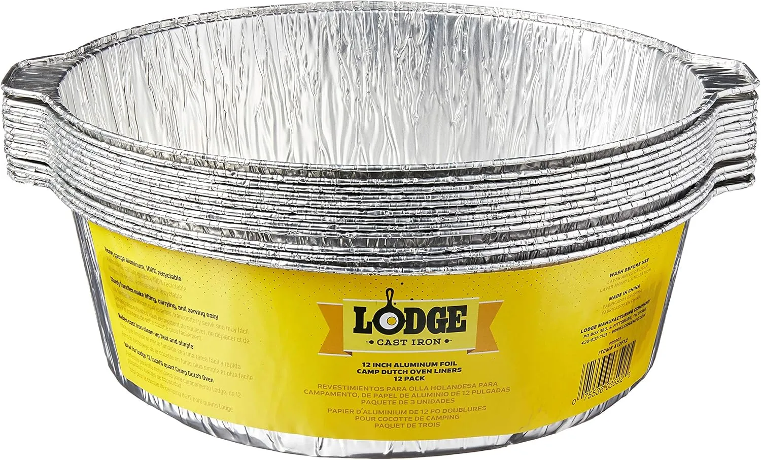 Lodge A12F12 12-Inch Aluminum Foil Dutch Oven Liners, 12-Pack, Silver