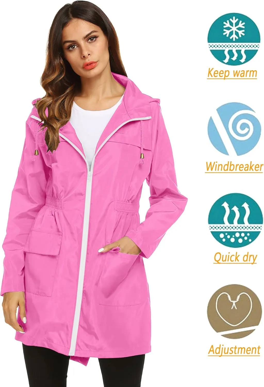 Lomon Women Waterproof Lightweight Rain Jacket Active Outdoor Hooded Raincoat