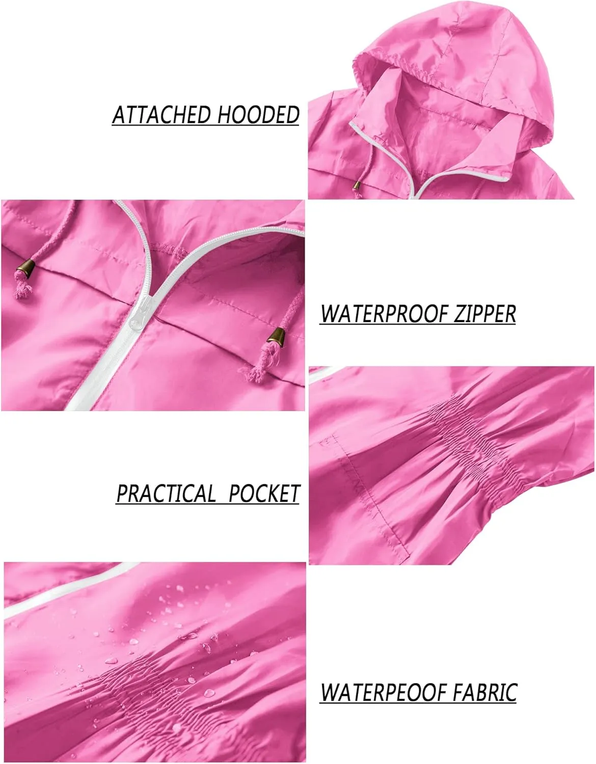 Lomon Women Waterproof Lightweight Rain Jacket Active Outdoor Hooded Raincoat