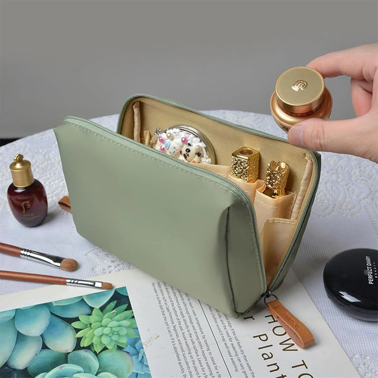 LONGLUAN Tidynook Makeup Bag Small, Tidynook Cosmetic Bag, Tidynook Lipstick Makeup Bag Mini, Tidynook Makeup Bag for Purse, Tidynook Makeup Pouch with Compartments (2PCS-E)