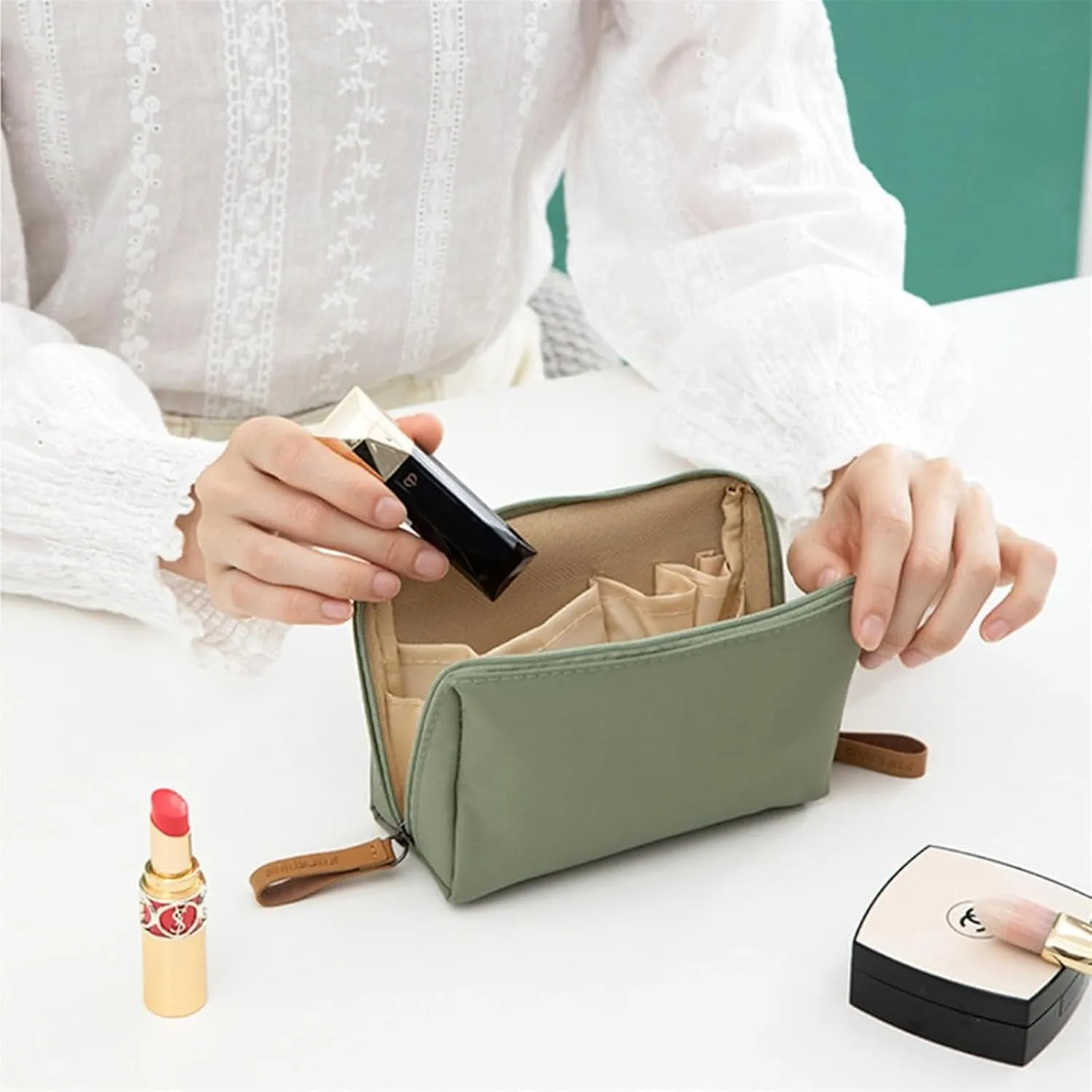 LONGLUAN Tidynook Makeup Bag Small, Tidynook Cosmetic Bag, Tidynook Lipstick Makeup Bag Mini, Tidynook Makeup Bag for Purse, Tidynook Makeup Pouch with Compartments (2PCS-E)