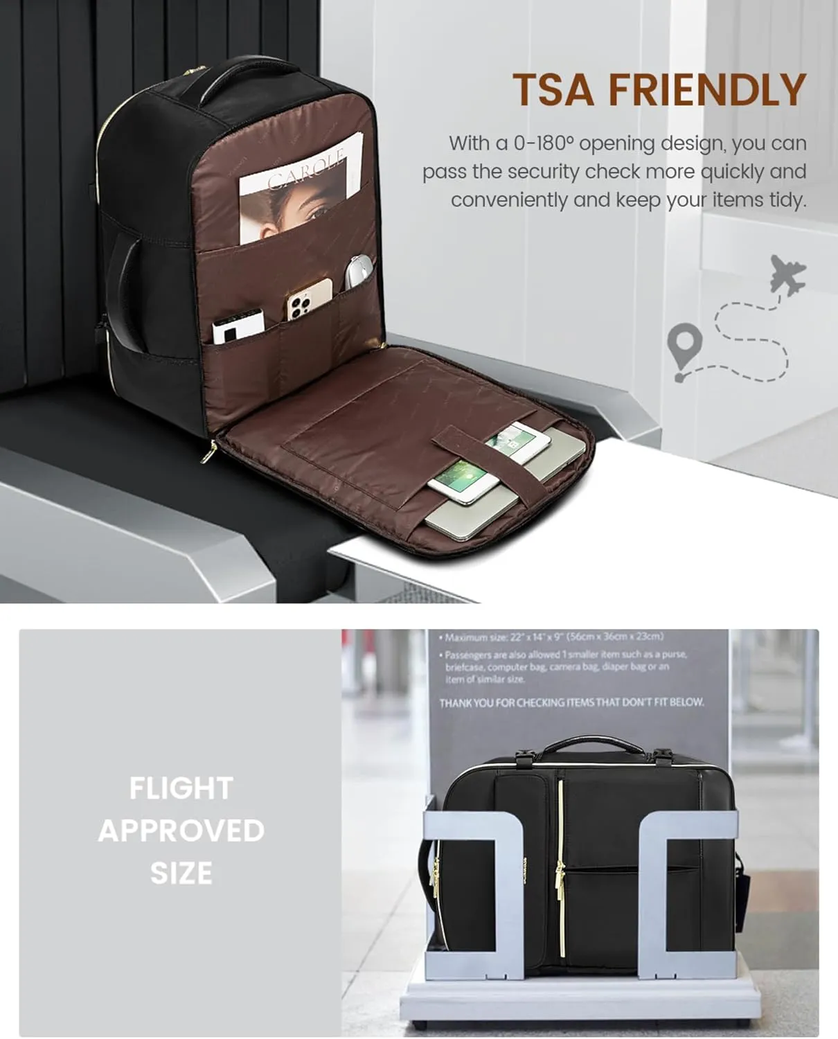 LOVEVOOK 40L Large Travel Backpack for Women, Flight Approved, Waterproof, TSA Compliant, Fits 17.3'' Laptop, 17 Pockets, 3 Packing Cubes