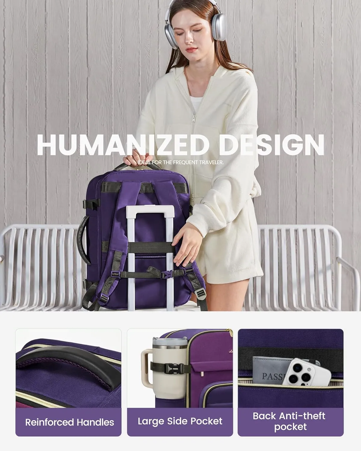 LOVEVOOK 40L Travel Backpack for Women & Men - 17.3 Inch Carry On Backpack & Personal Item Backpack for Airlines, Spacious and Durable Design, with 3 Packing Cubes
