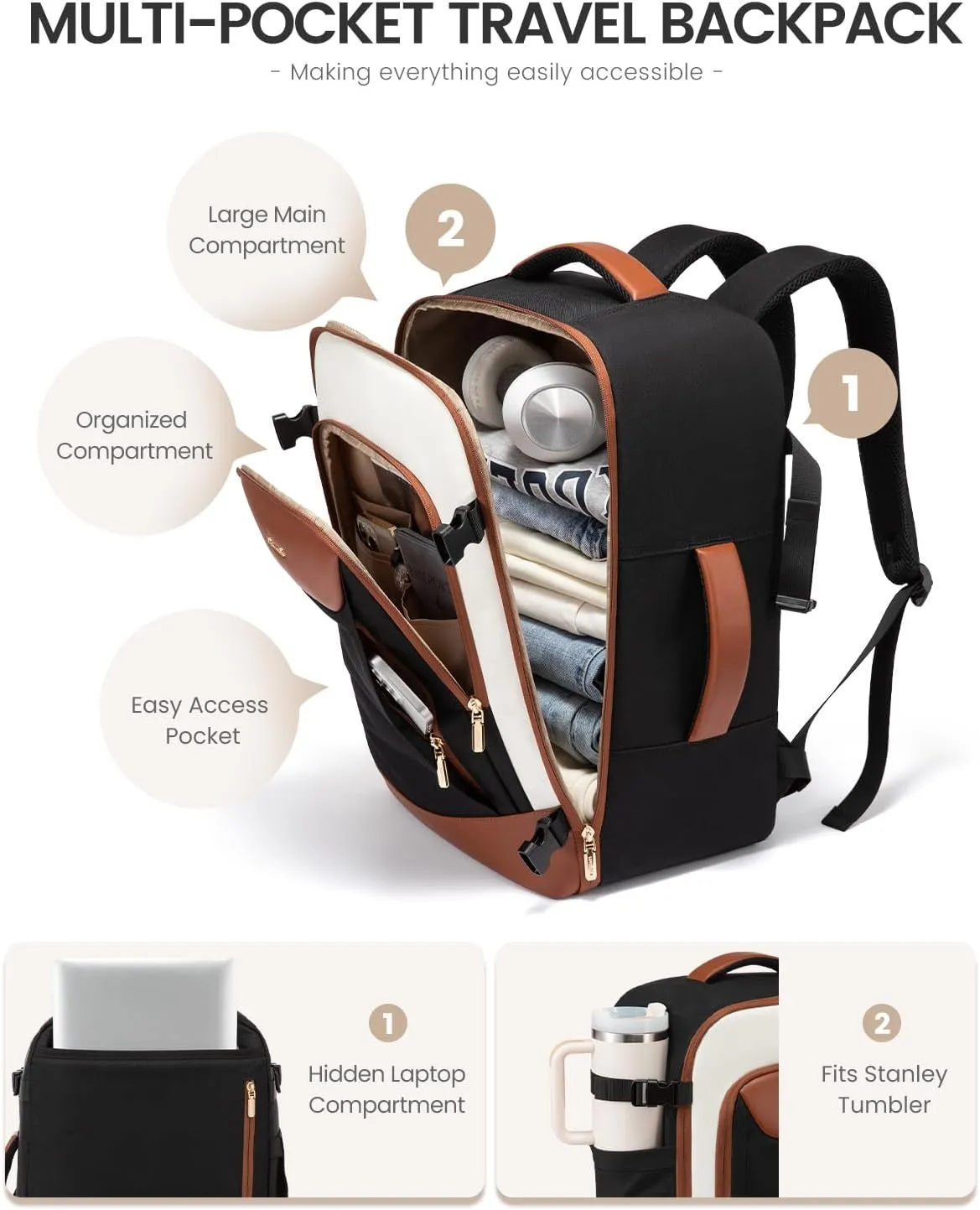 LOVEVOOK 40L Travel Backpack for Women Men, Large Carry on Backpack for Airplanes TSA Personal Item Travel Bag fits 15.6" Laptop, Waterproof Weekender Essentials Airline Approved with 2 Packing Cubes