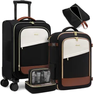 LOVEVOOK 5 Pcs Carry On Luggage 22x14x9 Airline Approved with 40L Laptop Travel Backpack, 20 Inch Carry On Suitcases with Wheels, Rolling Suitcase for Women Men, with TSA Lock Weekender Luggage