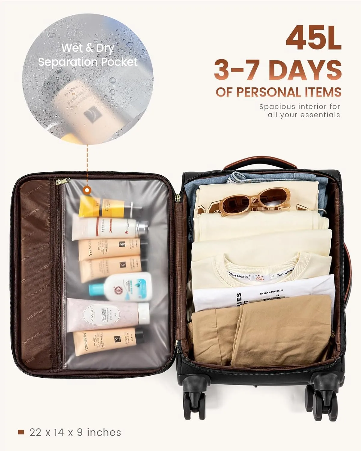 LOVEVOOK 5 Pcs Carry On Luggage 22x14x9 Airline Approved with 40L Laptop Travel Backpack, 20 Inch Carry On Suitcases with Wheels, Rolling Suitcase for Women Men, with TSA Lock Weekender Luggage