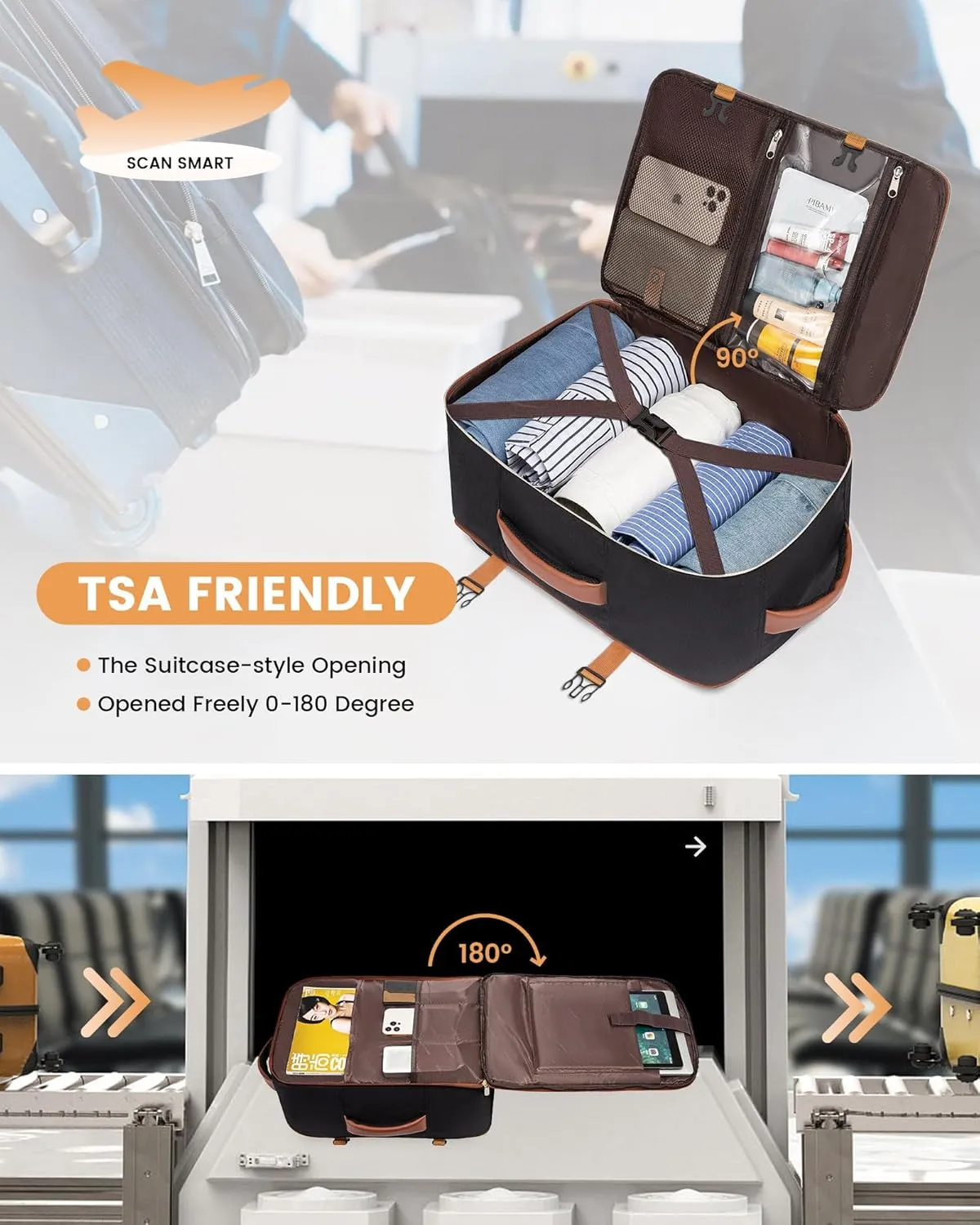 LOVEVOOK Carry On Backpack, 30L Travel Backpack Women with 3 Packing Cubes, TSA Airline Approved Suitcase Bag as Personal Item, Waterproof 15.6 inch Laptop Backpack for Weekender Overnight,Black-Brown