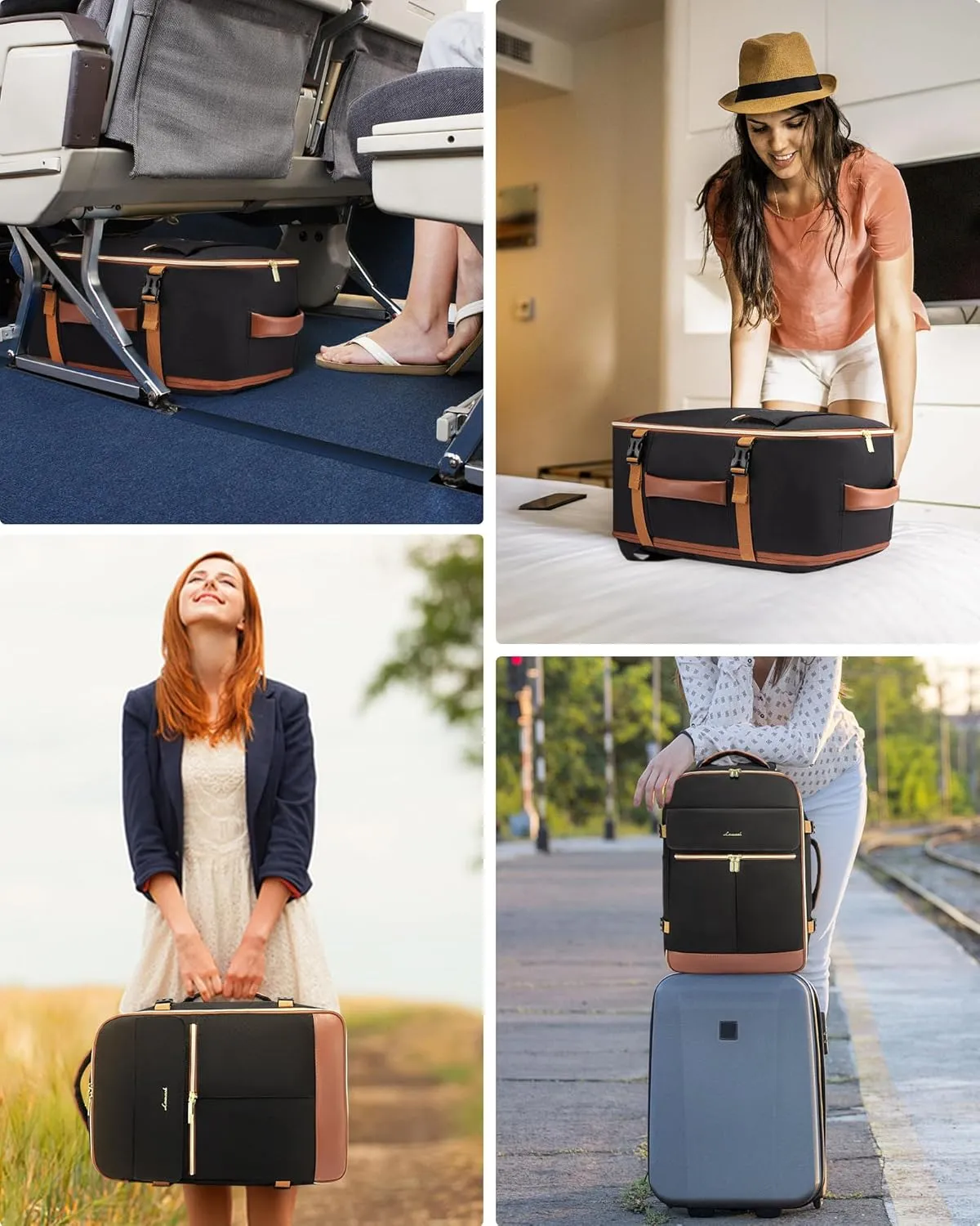 LOVEVOOK Carry On Backpack, 50L Travel Backpack Women with 3 Packing Cubes, TSA Airline Approved Suitcase Bag as Personal Item, Waterproof 18 inch Laptop Backpack for Weekender Overnight,Black-Brown