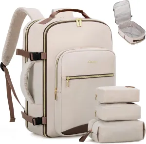 LOVEVOOK Carry on Travel Backpack, 40L Waterproof Large 17inch Laptop Luggage Daypack as Personal Item Flight Approved, Business Weekender Overnight with 3 Packing Cubes, Primary-Coffee