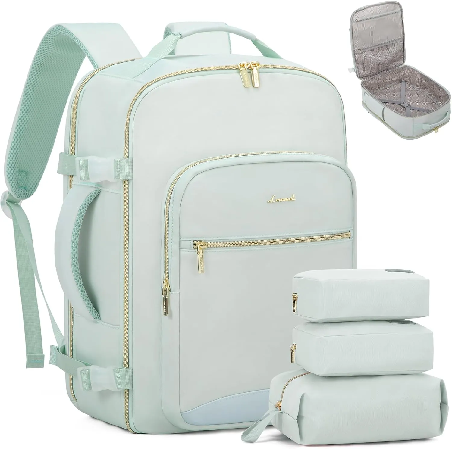 LOVEVOOK Carry on Travel Backpack, 40L Waterproof Large 17inch Laptop Luggage Daypack as Personal Item Flight Approved, Business Weekender Overnight with 3 Packing Cubes, Turquoise-Turquoise