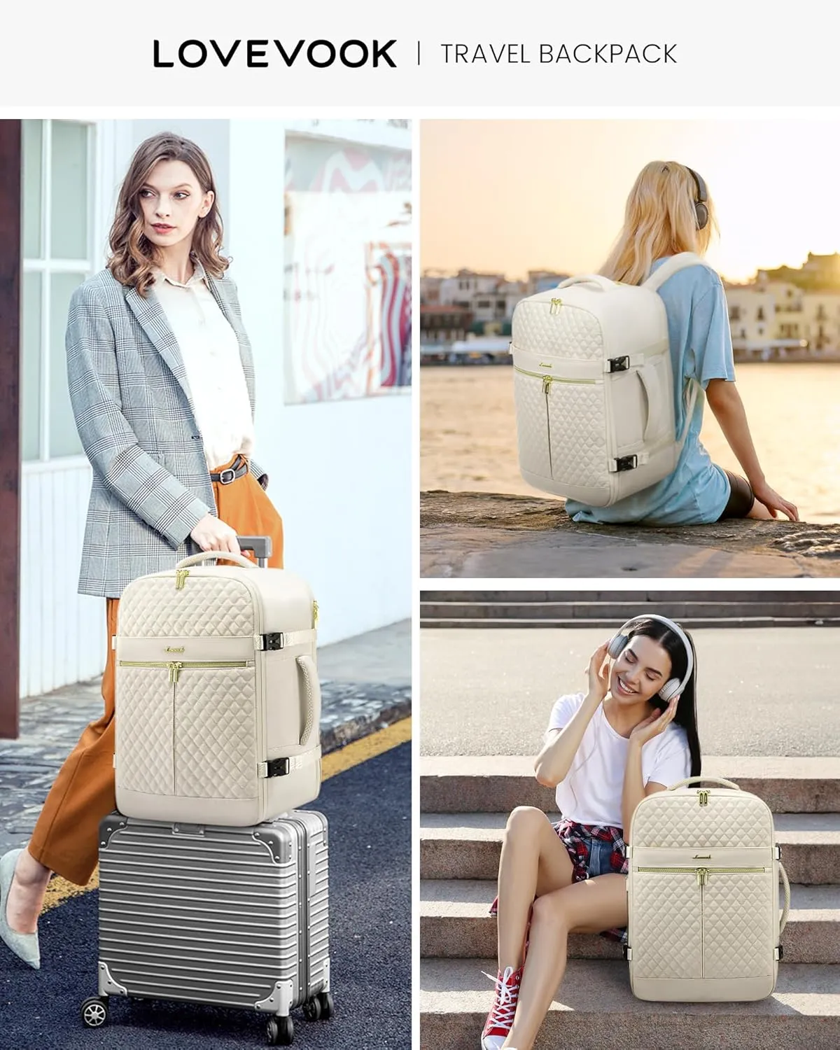 LOVEVOOK Carry On Travel Backpack for Women, 40L Personal Item Travel Bag Flight Approved, TSA Large Backpack for 17'' Laptop, Waterproof Weekender Business Hiking Bag with 3 Packing Cubes