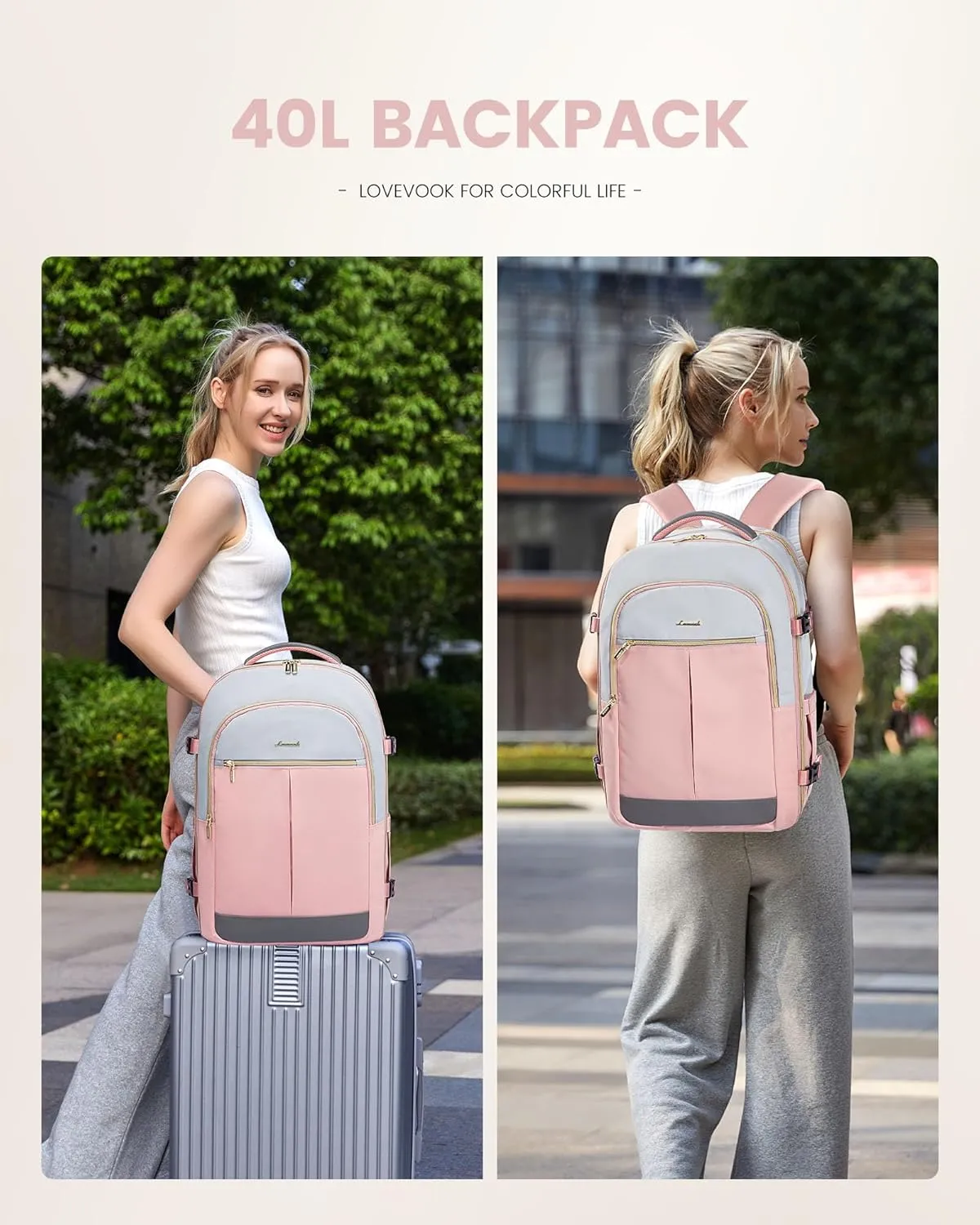 LOVEVOOK Large Travel Backpack for Women, 40L Carry on Luggage Flight Approved, TSA Personal Item Travel Bag Fits 17.3 Inch Laptop,Water-Resistant Travel Work Weekender Backpack with 2 Packing Cubes