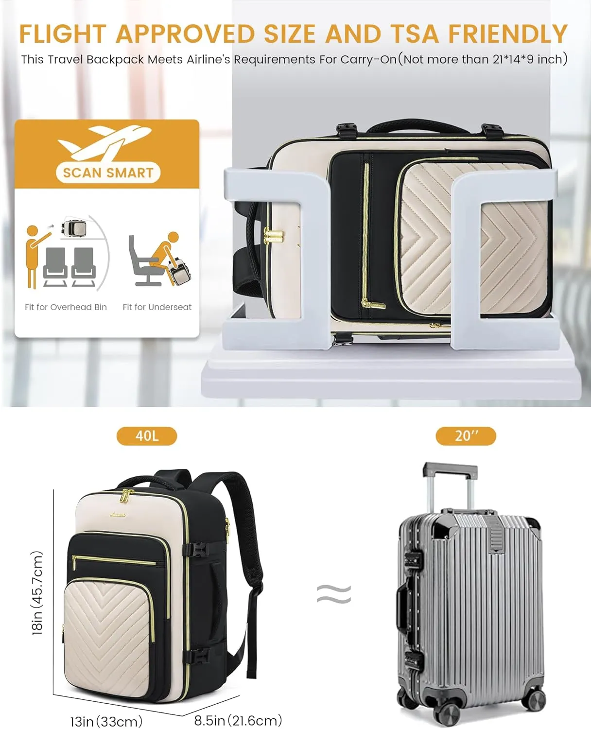 LOVEVOOK Large Travel Backpack for Women, Carry On Bag Backpack Flight Approved, 40L TSA Personal Item Travel Bag with 3 Packing Cubes, Waterproof 17 Inch Laptop Hiking Casual