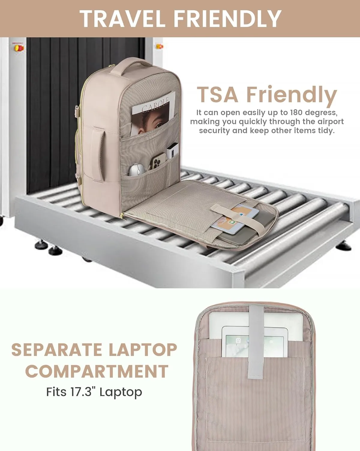 LOVEVOOK Large Travel Backpack for Women, Carry On Bag Backpack Flight Approved, 40L TSA Personal Item Travel Bag with 3 Packing Cubes, Waterproof 17 Inch Laptop Hiking Casual