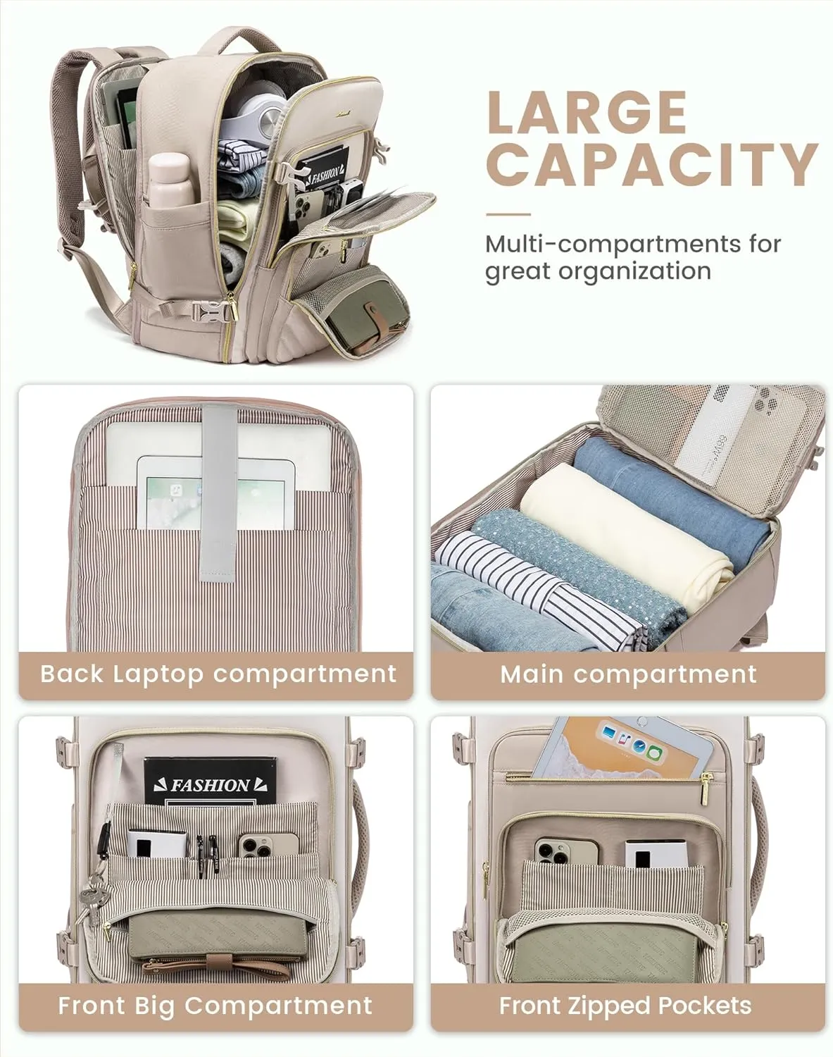 LOVEVOOK Large Travel Backpack for Women, Carry On Bag Backpack Flight Approved, 40L TSA Personal Item Travel Bag with 3 Packing Cubes, Waterproof 17 Inch Laptop Hiking Casual