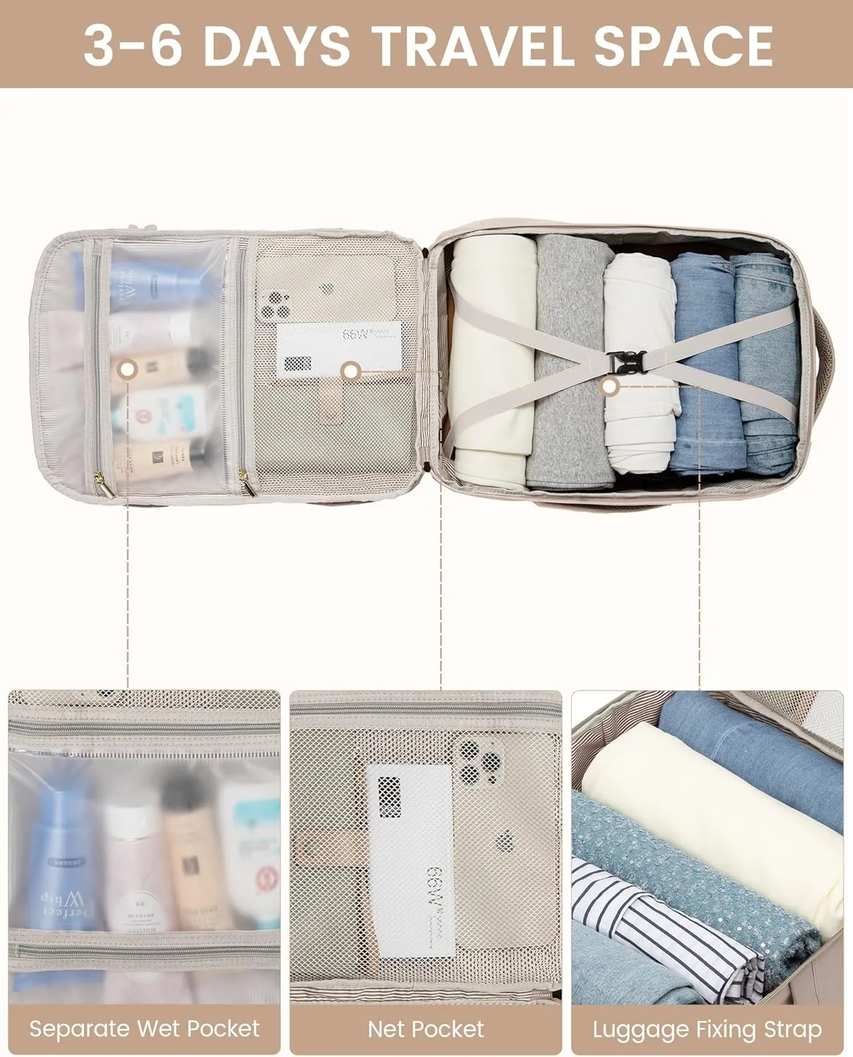 LOVEVOOK Large Travel Backpack for Women, Carry On Bag Backpack Flight Approved, 40L TSA Personal Item Travel Bag with 3 Packing Cubes, Waterproof 17 Inch Laptop Hiking Casual