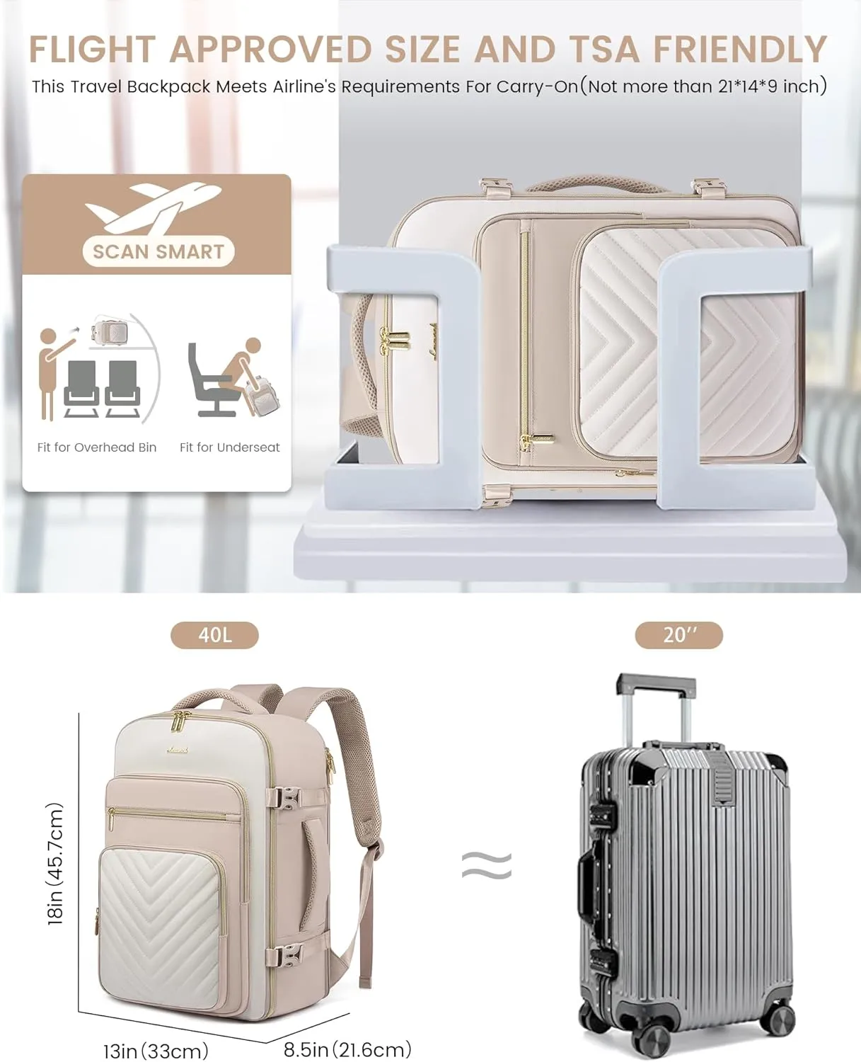 LOVEVOOK Large Travel Backpack for Women, Carry On Bag Backpack Flight Approved, 40L TSA Personal Item Travel Bag with 3 Packing Cubes, Waterproof 17 Inch Laptop Hiking Casual