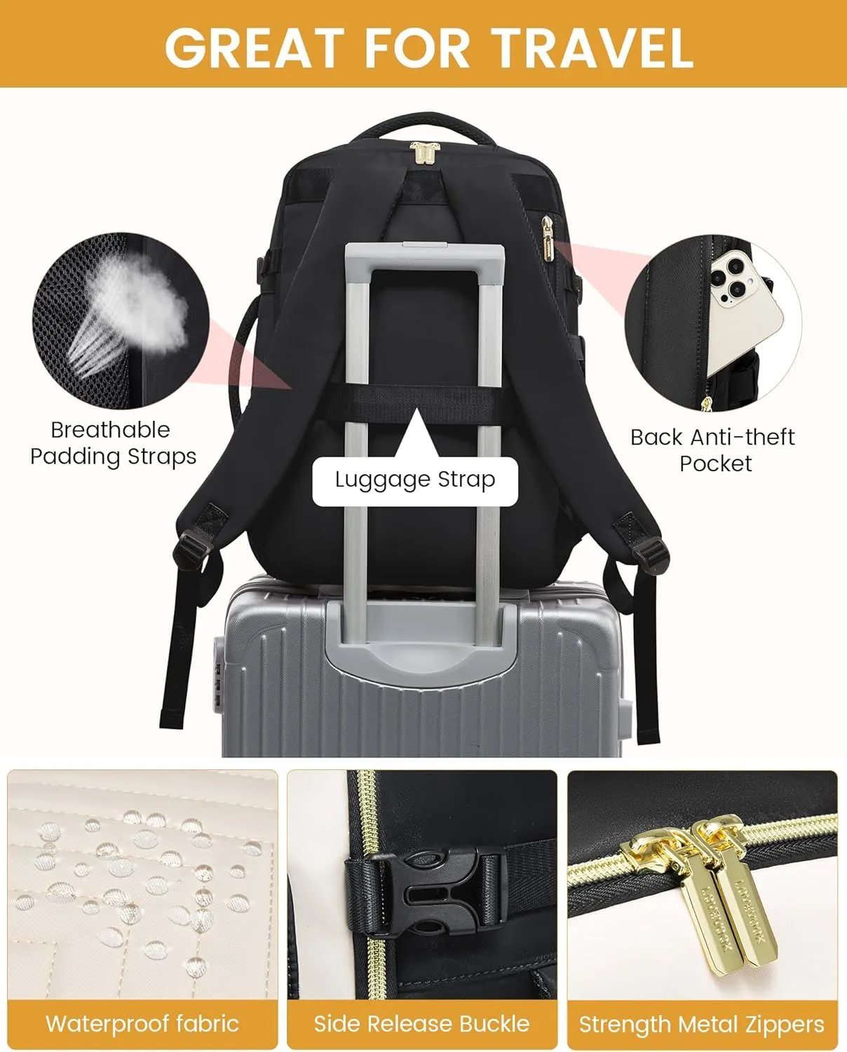 LOVEVOOK Large Travel Backpack for Women, Carry On Bag Backpack Flight Approved, 40L TSA Personal Item Travel Bag with 3 Packing Cubes, Waterproof 17 Inch Laptop Hiking Casual