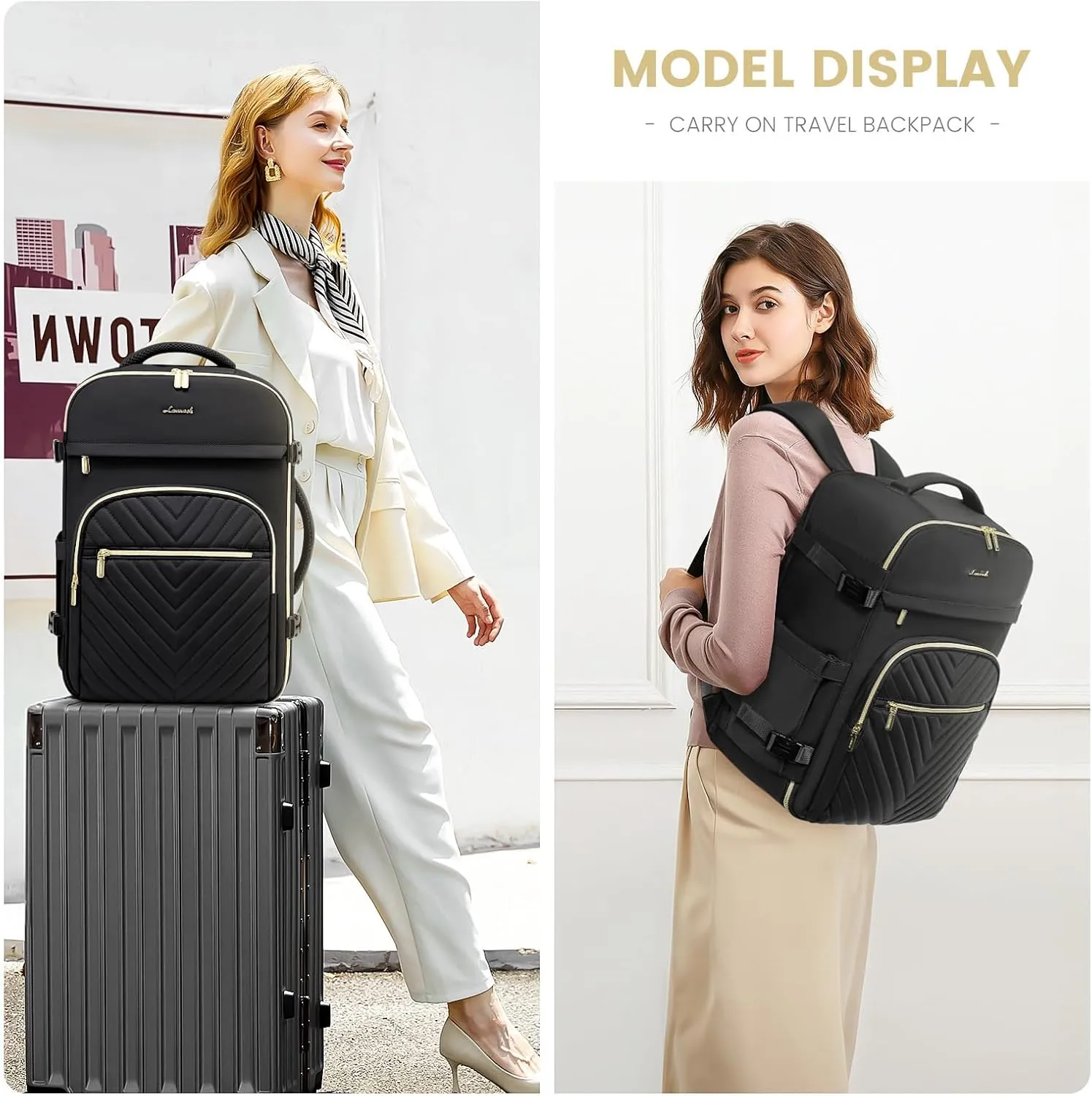 LOVEVOOK Large Travel Backpack for Women, TSA Carry on Backpack for Airplanes, 40L Personal Item Travel Bag fits 17" Laptop, Waterproof Carry on Bag Flight Approved with 4 Packing Cubes, Black