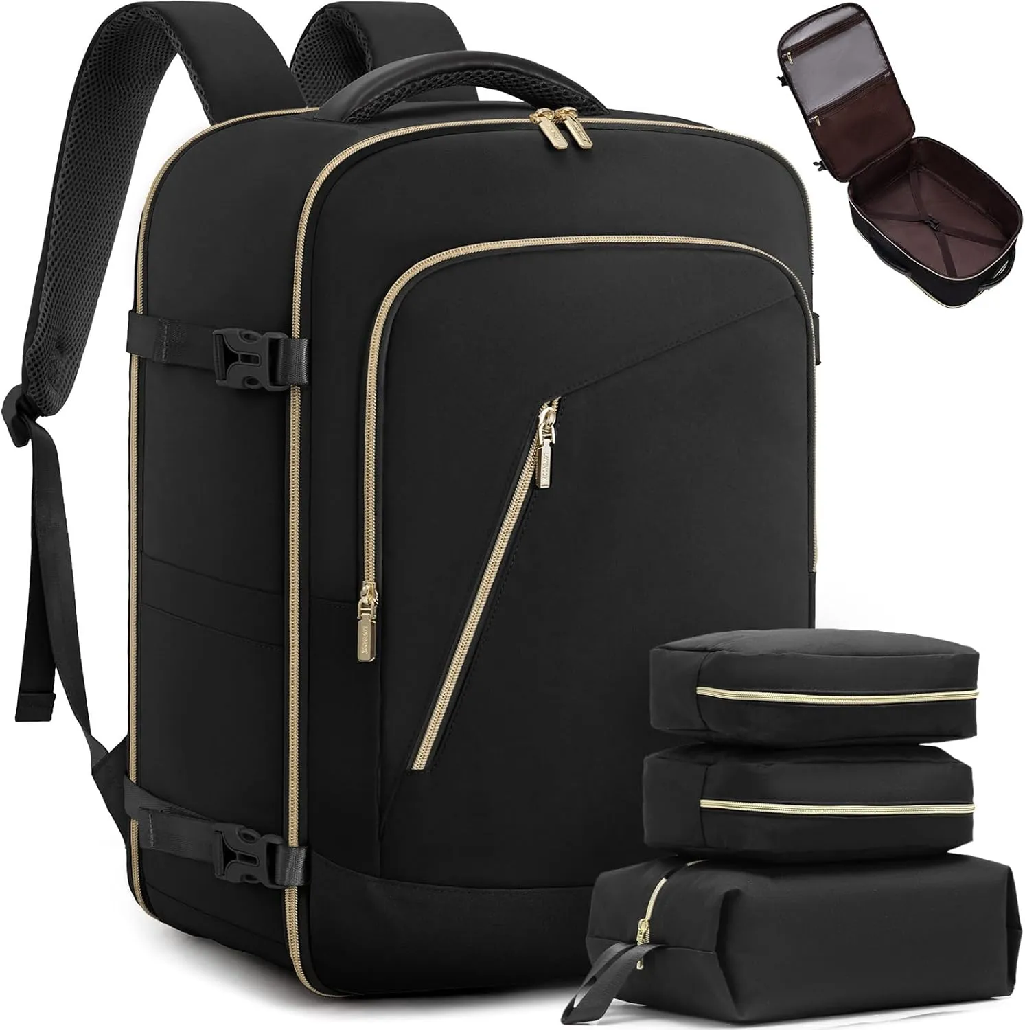 LOVEVOOK Travel Backpack for Women, 40L Carry on Backpack for Airplanes, Large TSA Personal Item Travel Bag Fits 17.3" Laptop, Water-Resistant Business Weekender Back Pack, 4Pcs