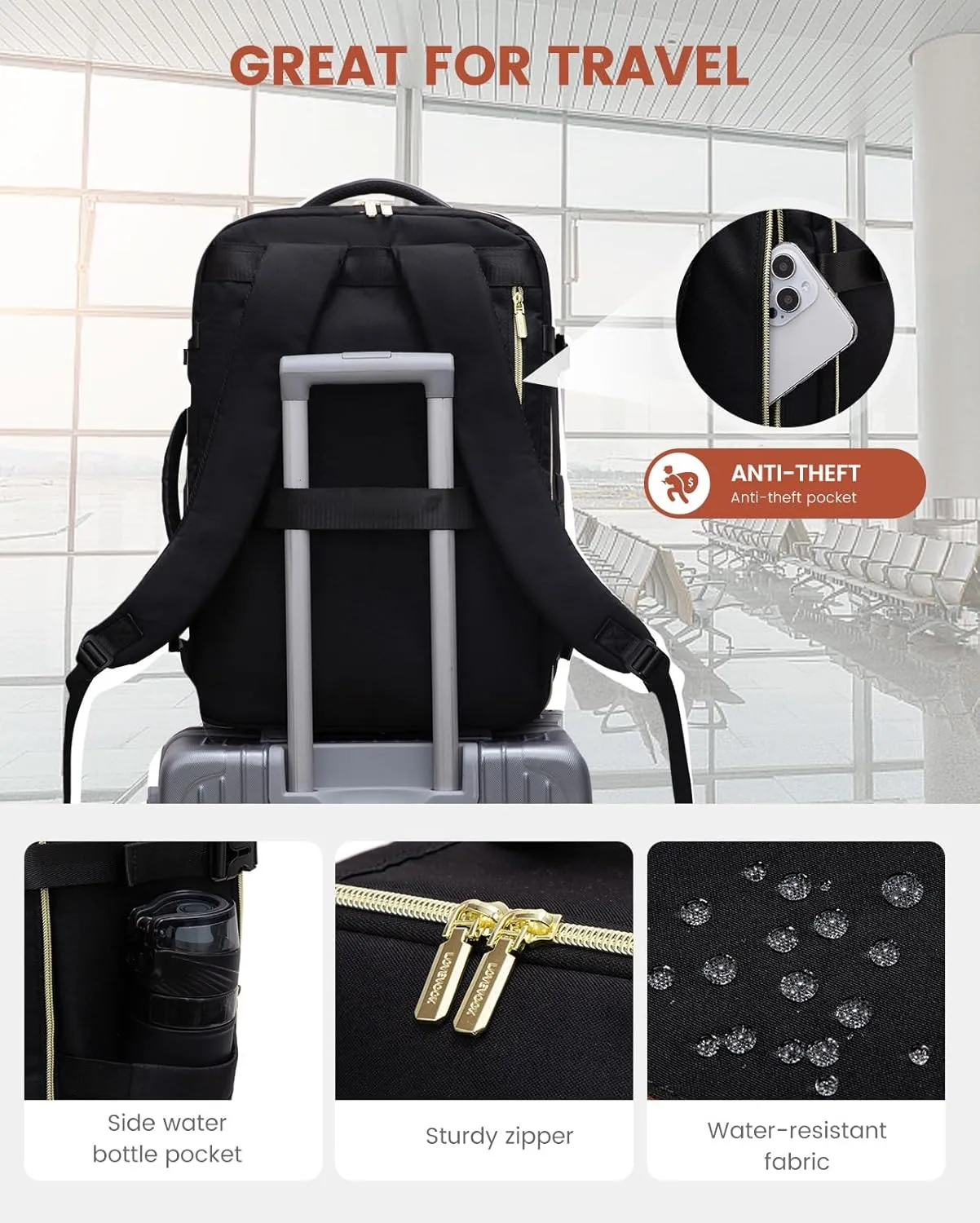 LOVEVOOK Travel Backpack for Women, 40L Carry on Backpack for Airplanes, Large TSA Personal Item Travel Bag Fits 17.3" Laptop, Water-Resistant Business Weekender Back Pack, 4Pcs
