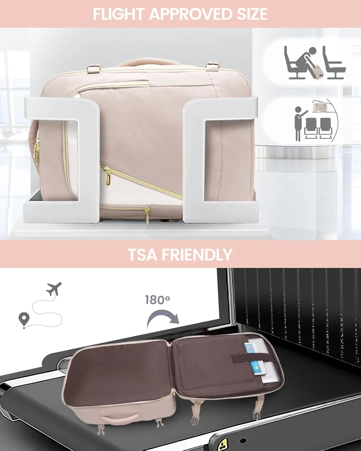 LOVEVOOK Travel Backpack for Women, 40L Carry on Backpack for Airplanes, Large TSA Personal Item Travel Bag Fits 17.3" Laptop, Water-Resistant Business Weekender Backpack, 4Pcs
