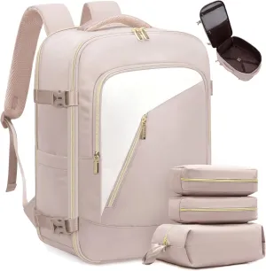 LOVEVOOK Travel Backpack for Women, 40L Carry on Backpack for Airplanes, Large TSA Personal Item Travel Bag Fits 17.3" Laptop, Water-Resistant Business Weekender Backpack, 4Pcs