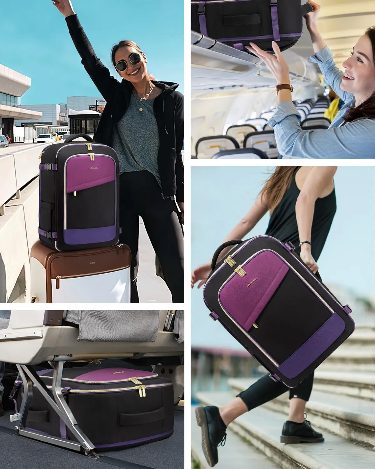 LOVEVOOK Travel Backpack for Women, 40L Carry On Backpack for Airplanes, Personal Item Bag for Airlines Fits 17 inch Laptop, TSA Approved Luggage with 3 Packing Cubes,Waterproof Weekender Gym Backpack