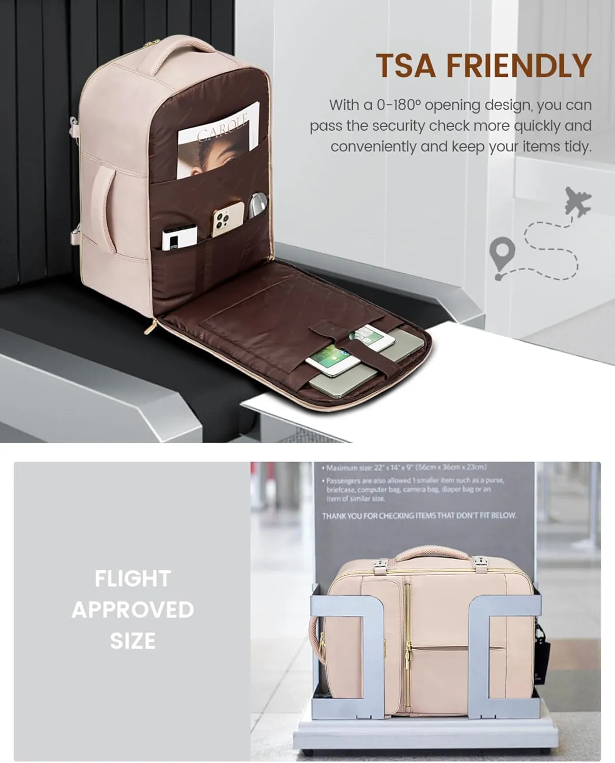 LOVEVOOK Travel Backpack for Women, 40L Large Carry On Backpack Flight Approved, Waterproof Personal Item Travel Bag Fits 17.3'' Laptop,TSA Backpack Suitcase with 3 Packing Cubes
