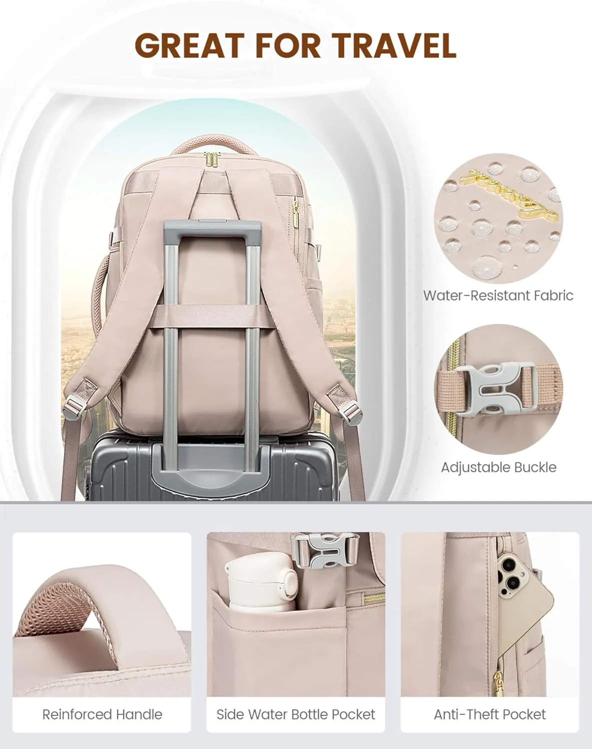 LOVEVOOK Travel Backpack for Women, 40L Large Carry On Backpack Flight Approved, Waterproof Personal Item Travel Bag Fits 17.3'' Laptop,TSA Backpack Suitcase with 3 Packing Cubes