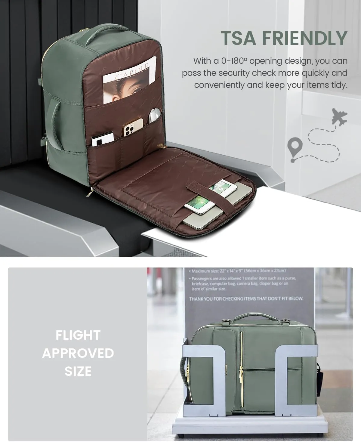 LOVEVOOK Travel Backpack for Women, 40L Large Carry On Backpack Flight Approved, Waterproof Personal Item Travel Bag Fits 17.3'' Laptop,TSA Backpack Suitcase with 3 Packing Cubes