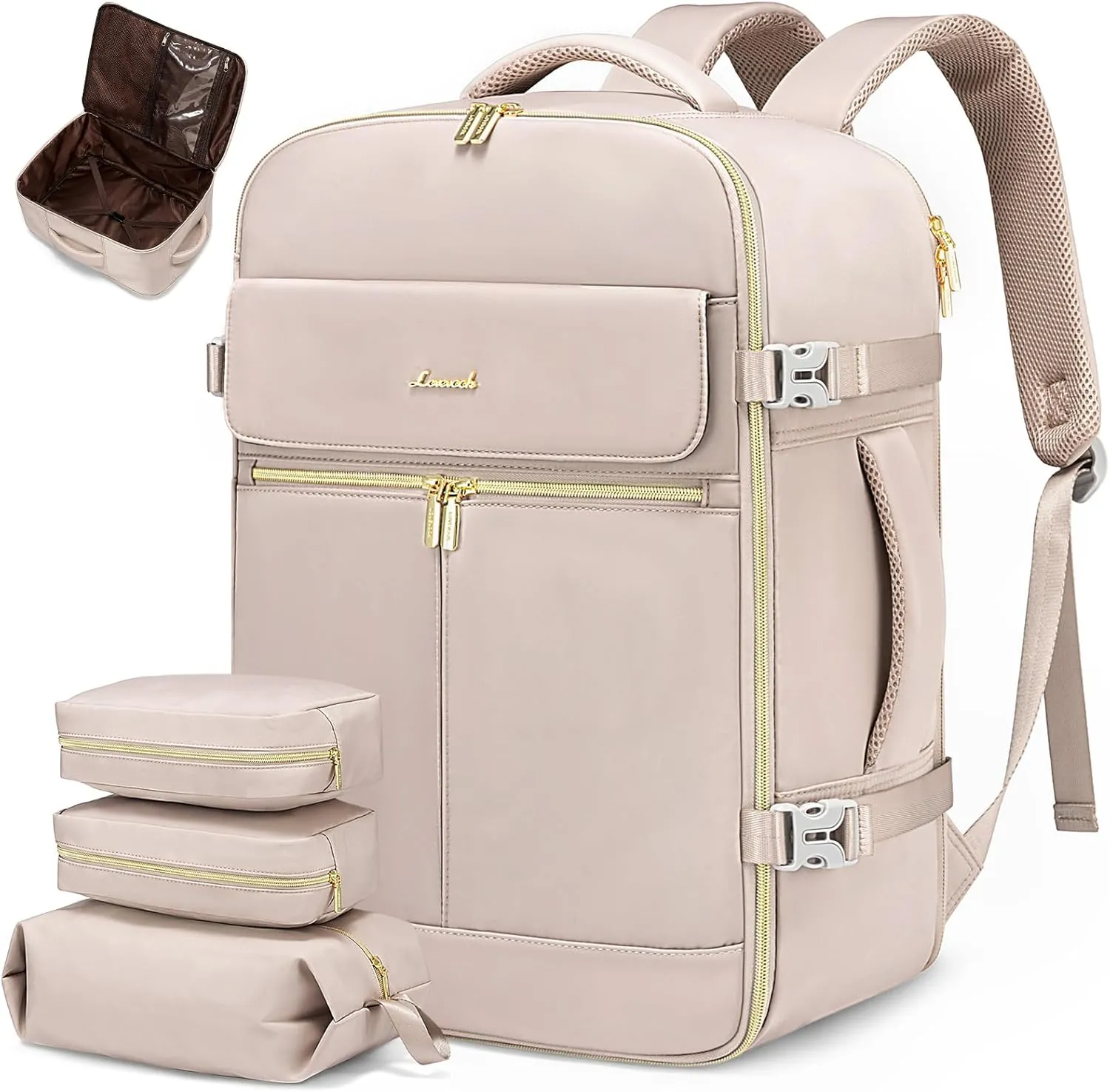 LOVEVOOK Travel Backpack for Women, 40L Large Carry On Backpack Flight Approved, Waterproof Personal Item Travel Bag Fits 17.3'' Laptop,TSA Backpack Suitcase with 3 Packing Cubes