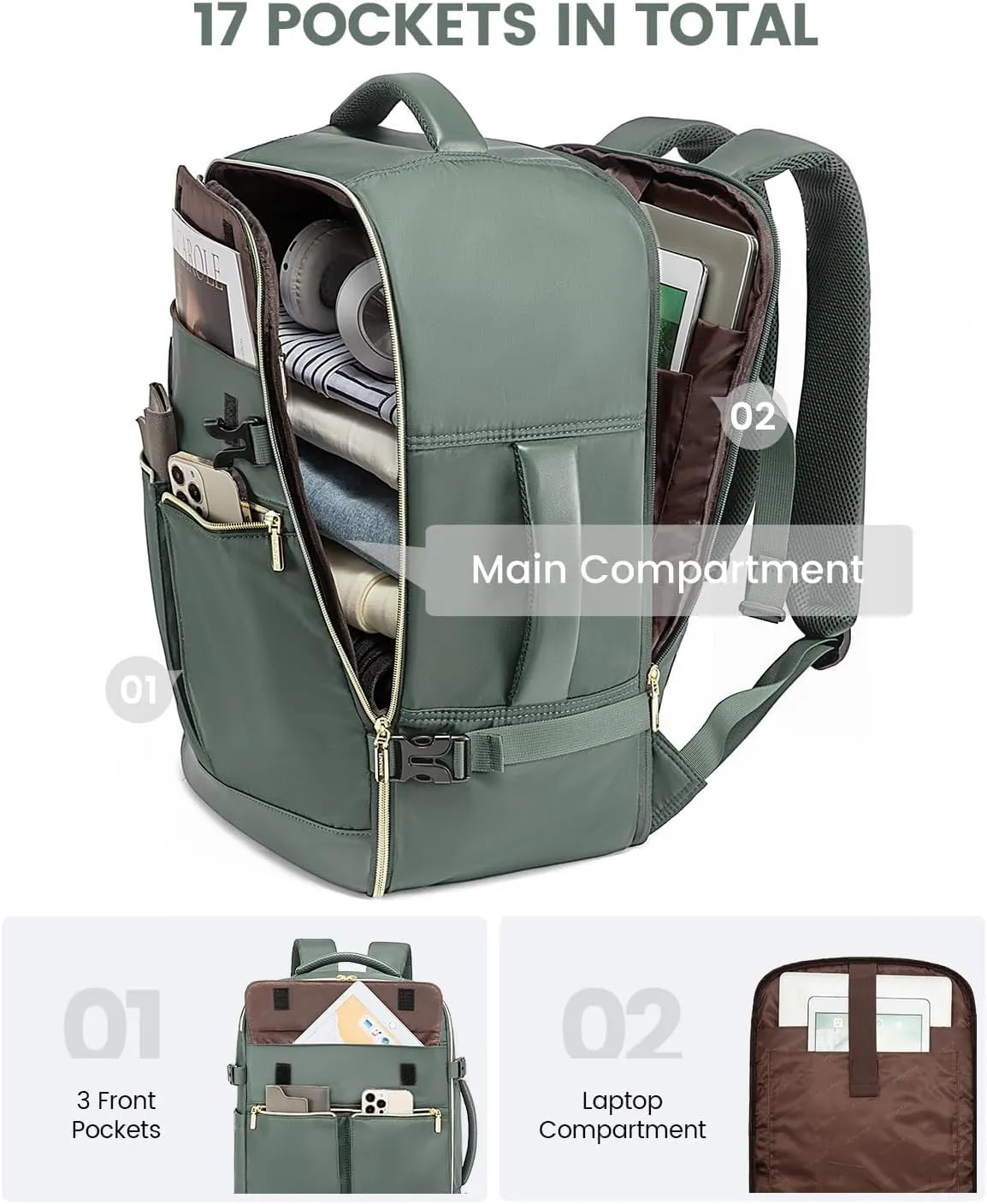 LOVEVOOK Travel Backpack for Women, 40L Large Carry On Backpack Flight Approved, Waterproof Personal Item Travel Bag Fits 17.3'' Laptop,TSA Backpack Suitcase with 3 Packing Cubes