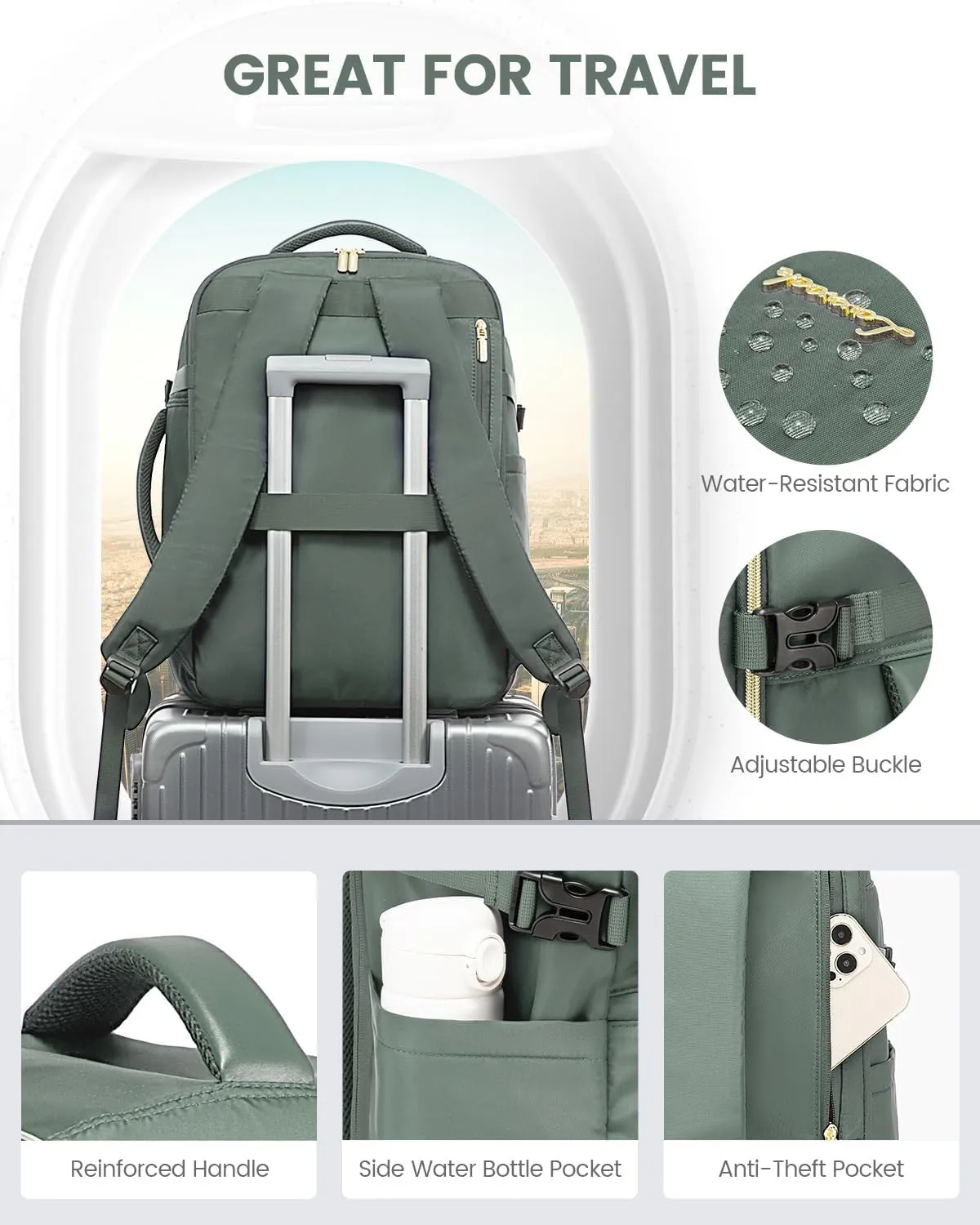 LOVEVOOK Travel Backpack for Women, 40L Large Carry On Backpack Flight Approved, Waterproof Personal Item Travel Bag Fits 17.3'' Laptop,TSA Backpack Suitcase with 3 Packing Cubes
