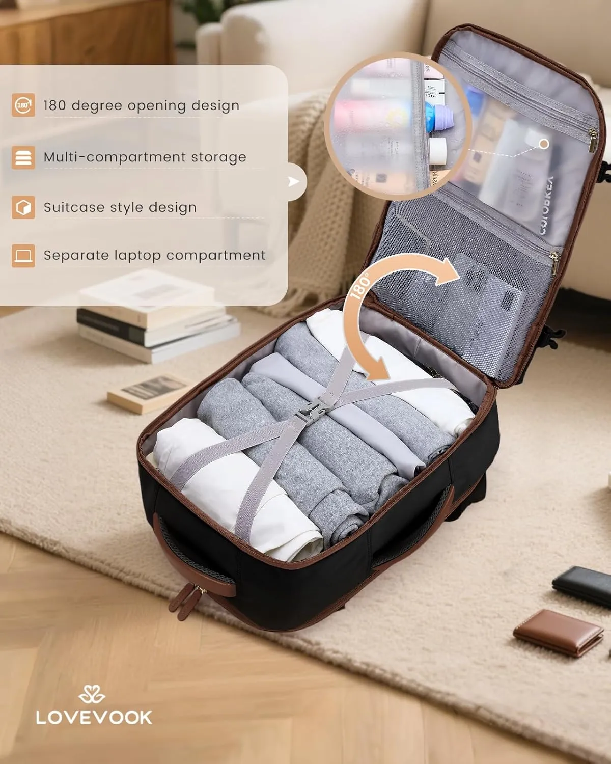 LOVEVOOK Travel Backpack for Women & Men, 40L Carry on Backpack Airline Approved, Large TSA Personal Item Travel Bag fits 17.3" Laptop, Business Weekender Bag for Essentials, 4Pcs