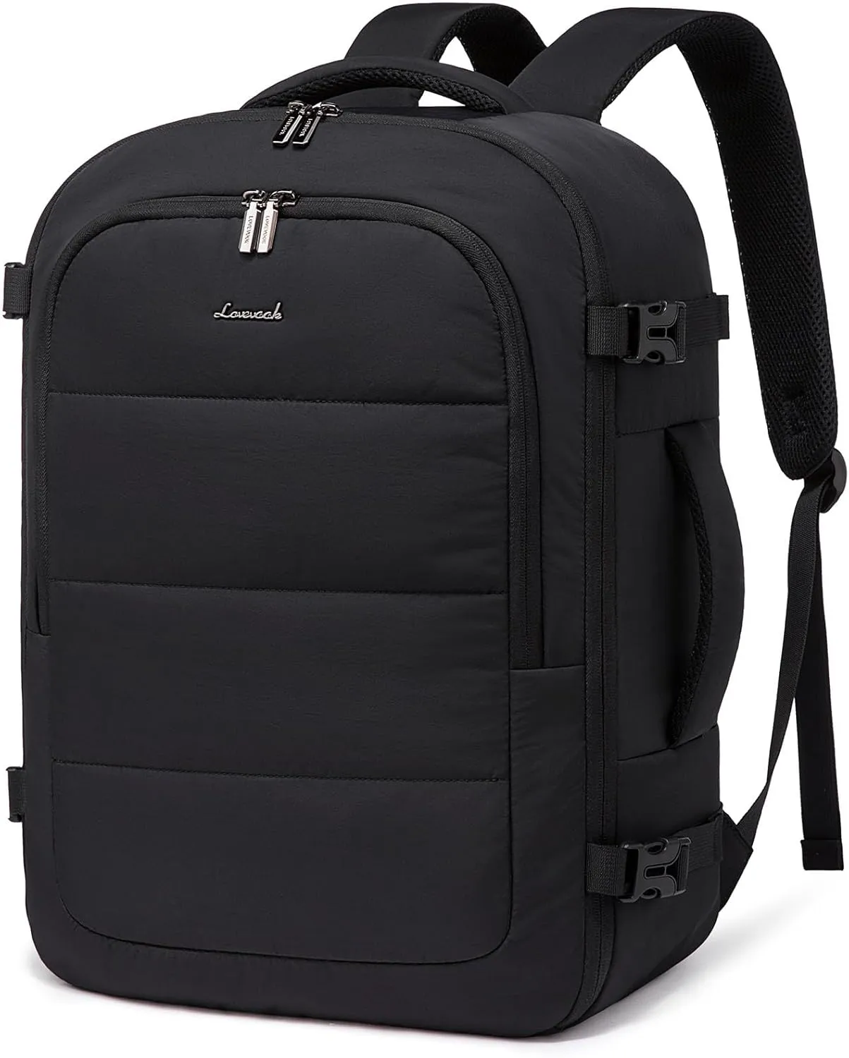 LOVEVOOK Travel Backpack for Women Men, 40L Lightweight Puffy Flight Approved Carry On Backpack Fits 17'' Laptop, TSA Personal Item Travel Bag, Waterproof Weekender Trip Work Luggage Daypack, Black